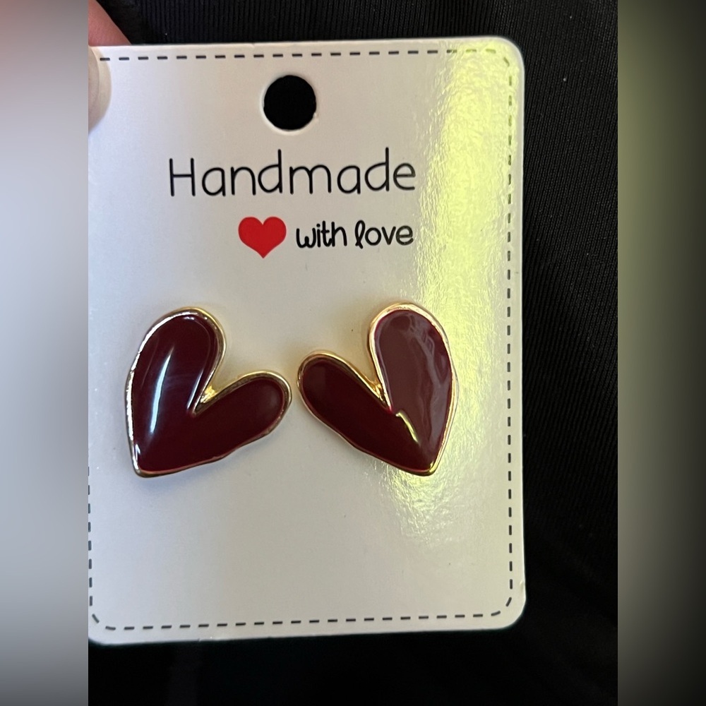 Handmade Elegant Red and Gold Heart Earrings